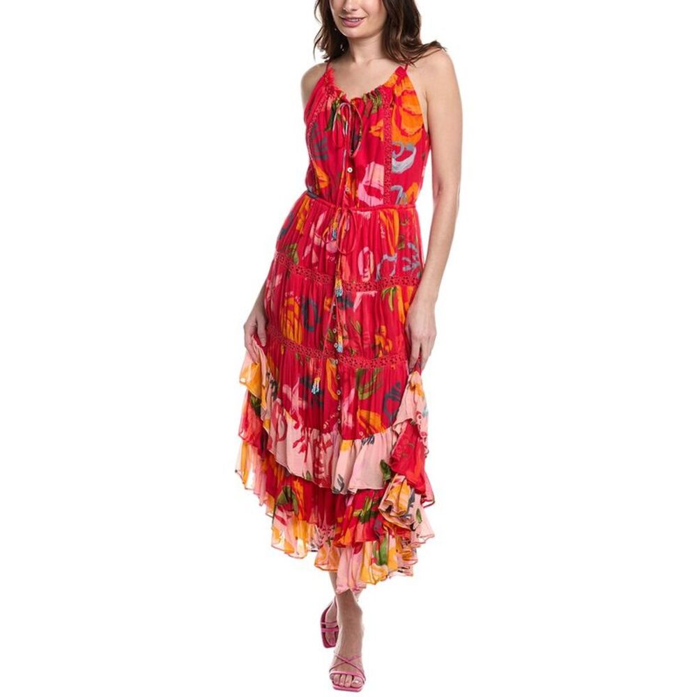 Farm Rio Womens Lace-Trim Maxi Dress